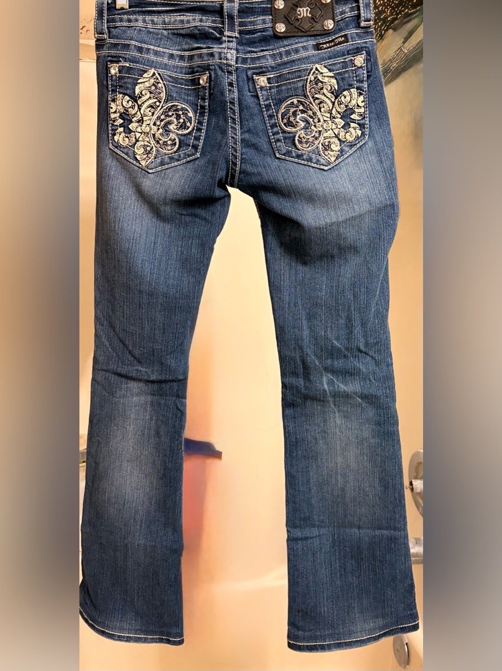 Miss Me Dark Blue Bootcut Jeans with Embroidered Pockets